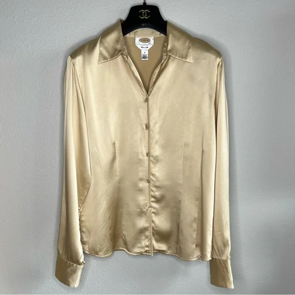 Talbots Tops Talbots Pure Silk Gold Womens Button Up Blouse